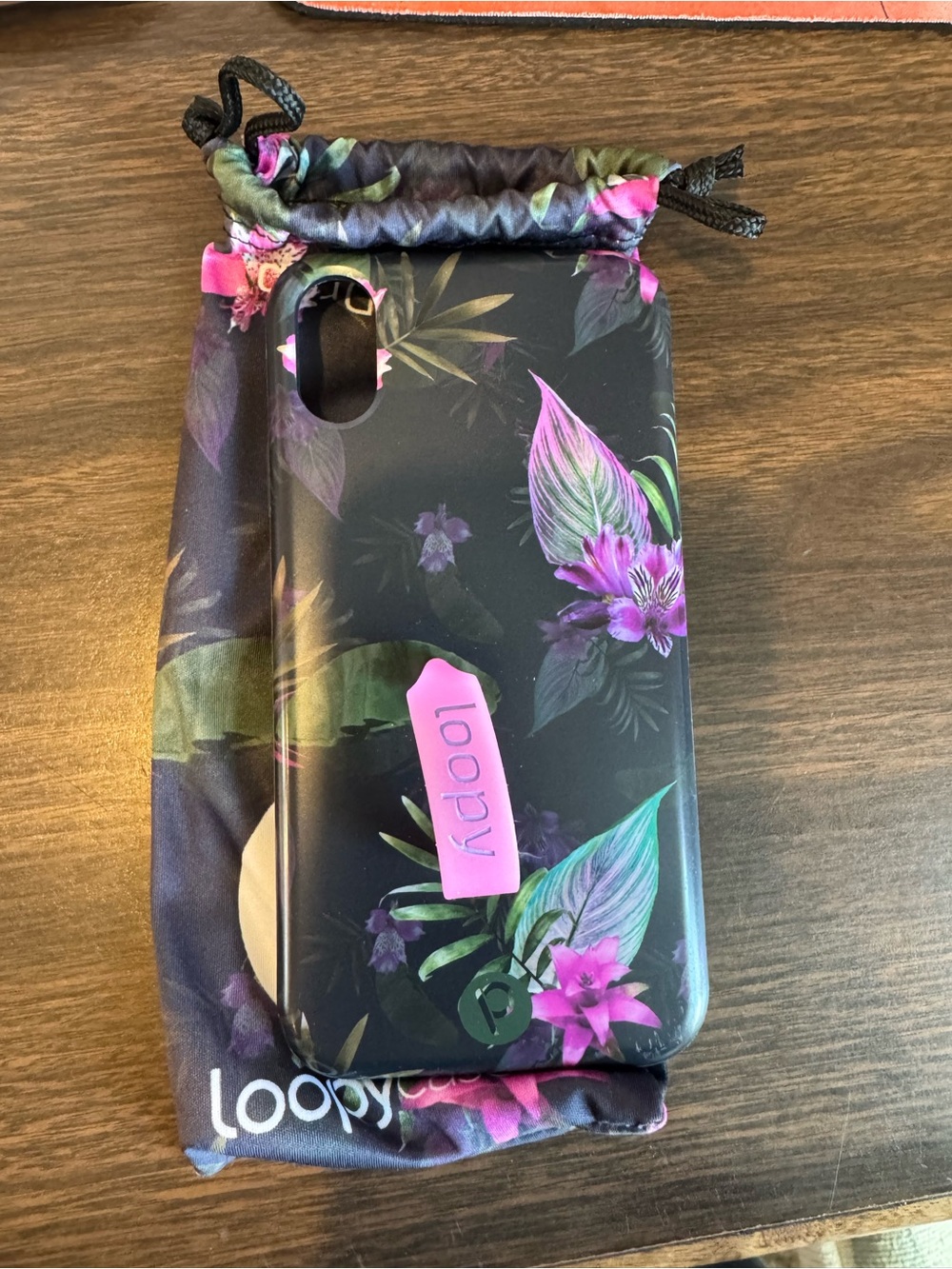 Loopy Case Black Phone Case with Purple Floral Design and Wrist Loop